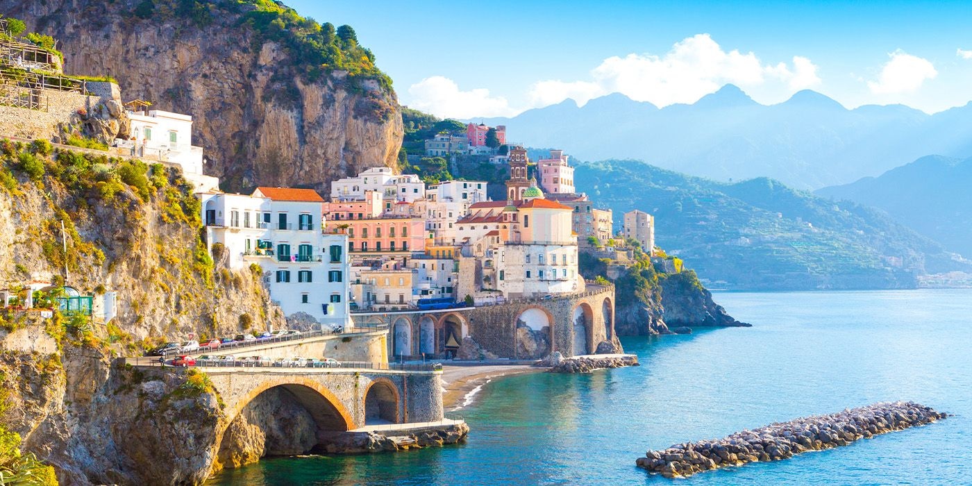 Colourful cliffside houses overlooking the sea on Italy’s Amalfi Coast